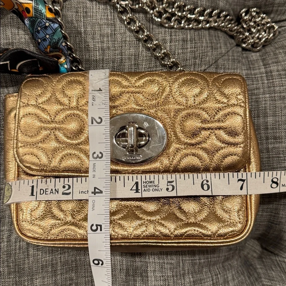 Coach Bag Madison Small Signature Embossed Gold Metallic Leather Shoulder Bag